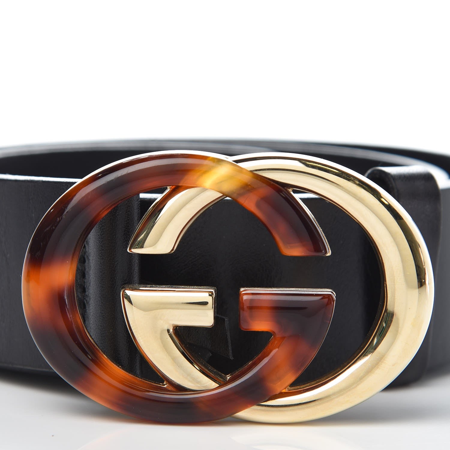 Gucci Calfskin Tortoise Gold Interlocking G Belt 85 34 Black 4 of 7