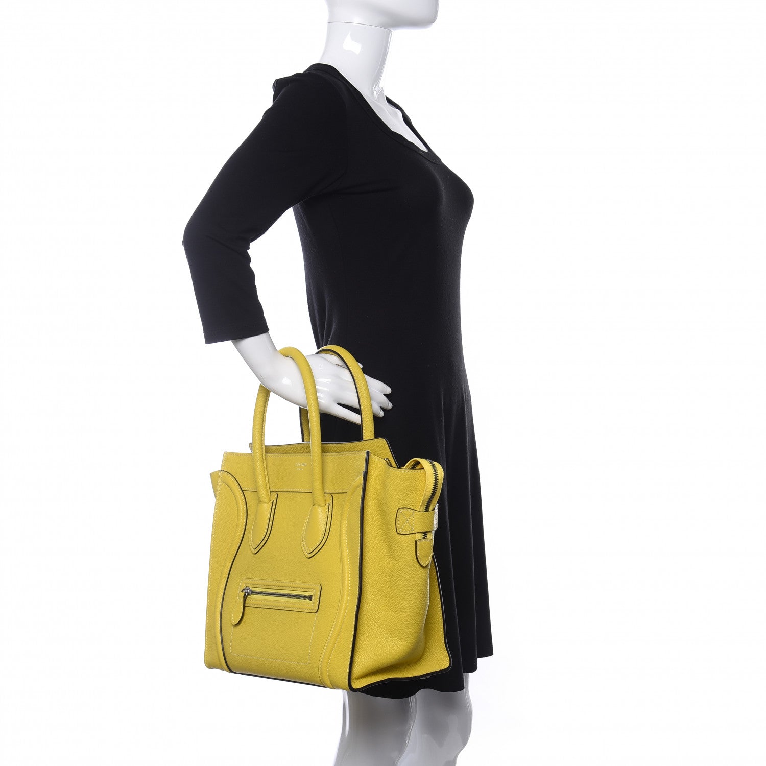 Celine Drummed Calfskin Mini Luggage Citron 2 of 10