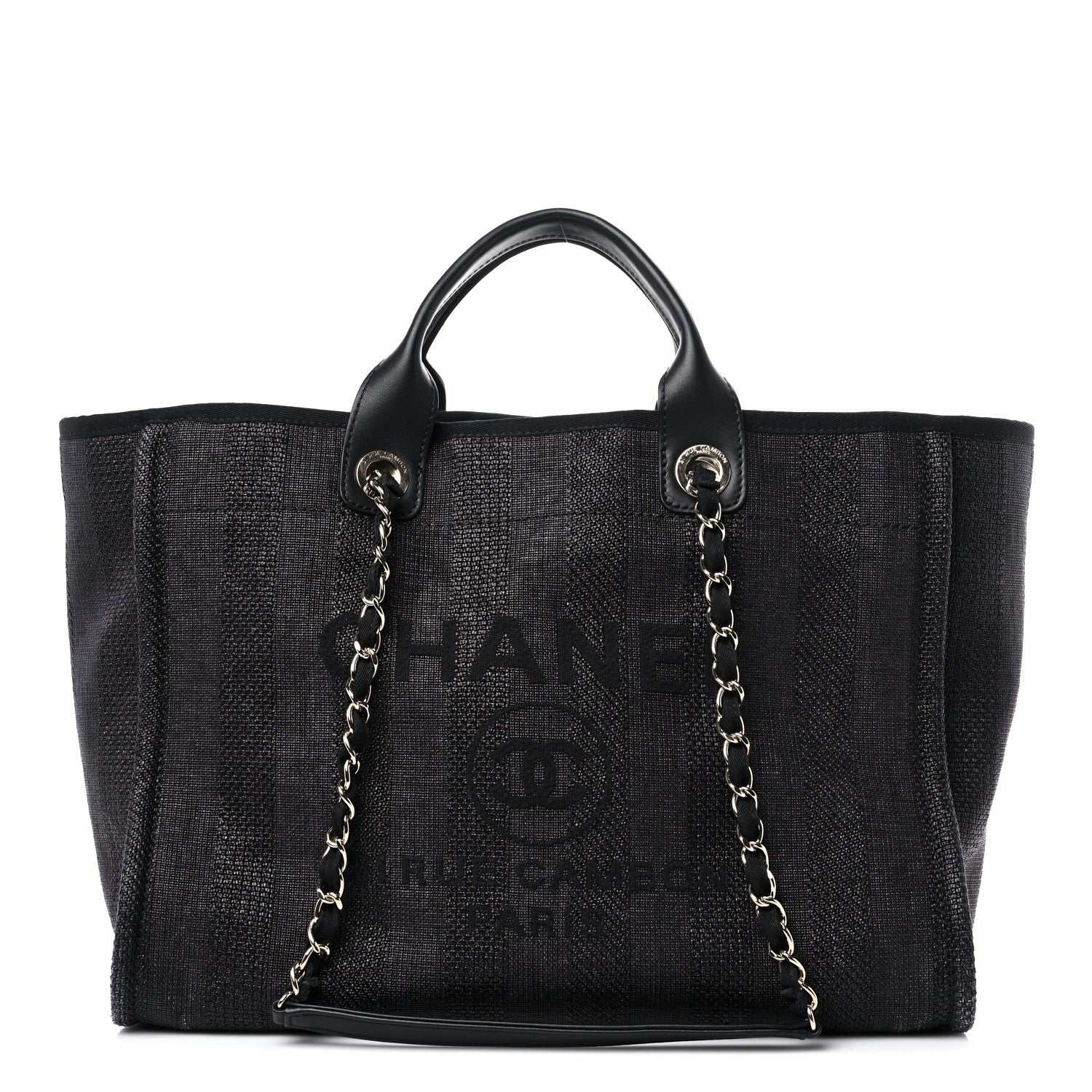Chanel Mixed Fibers Calfskin Striped Medium Deauville Tote Black 1 of 15
