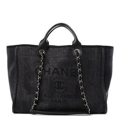 Chanel Mixed Fibers Calfskin Striped Medium Deauville Tote Black 1 of 15
