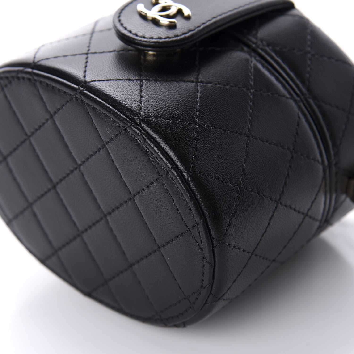 Chanel Lambskin Quilted Mini Round Vanity Case With Chain Black 7 of 12