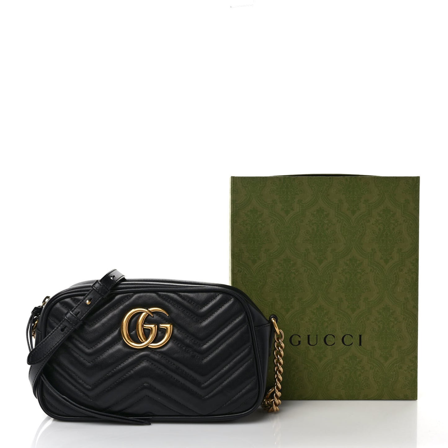 Calfskin Matelasse Small GG Marmont Chain Shoulder Bag Black