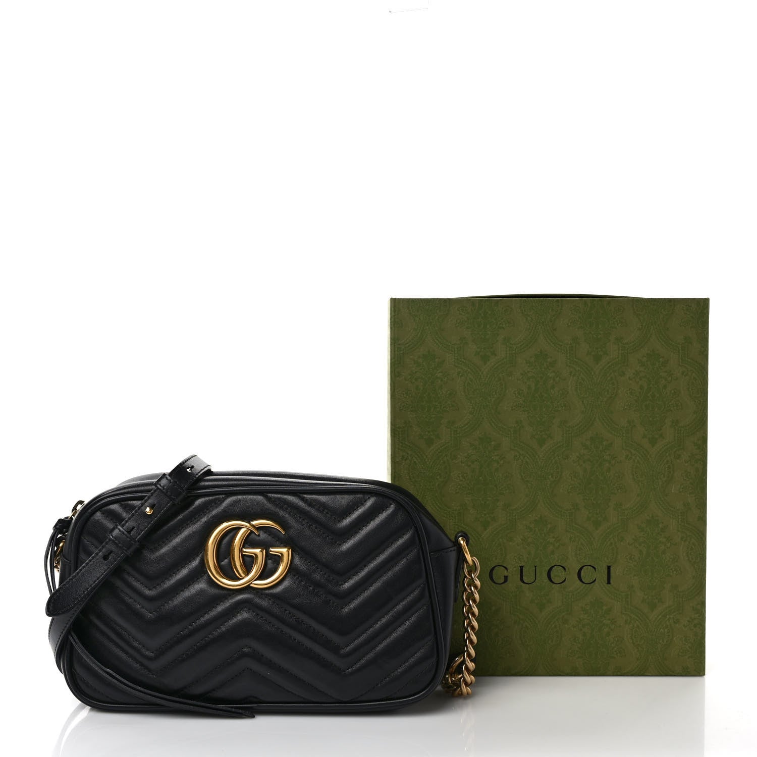 Gucci Calfskin Matelasse Small GG Marmont Chain Shoulder Bag Black 11 of 11