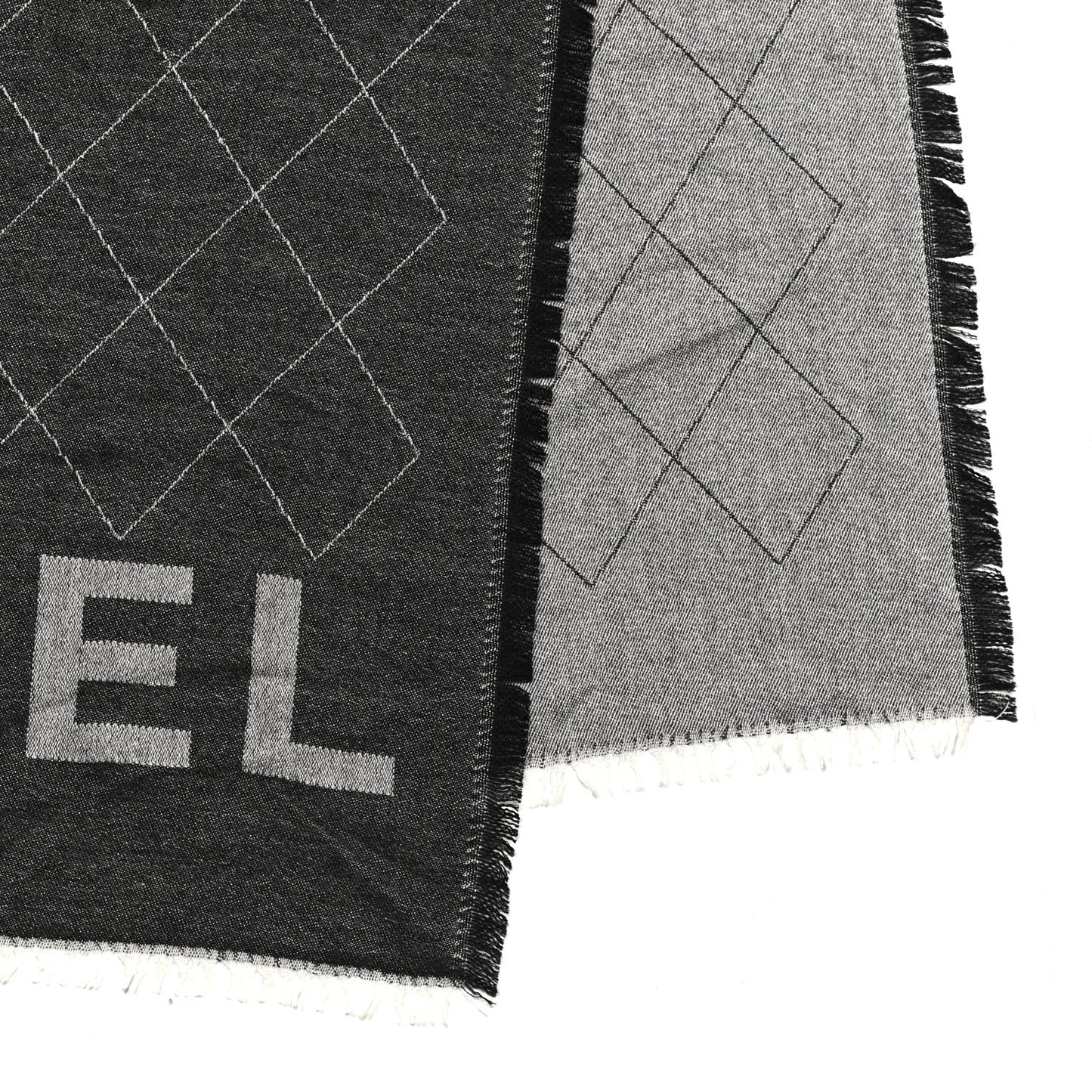 Cashmere Silk Quilted CC Logo Stole Black