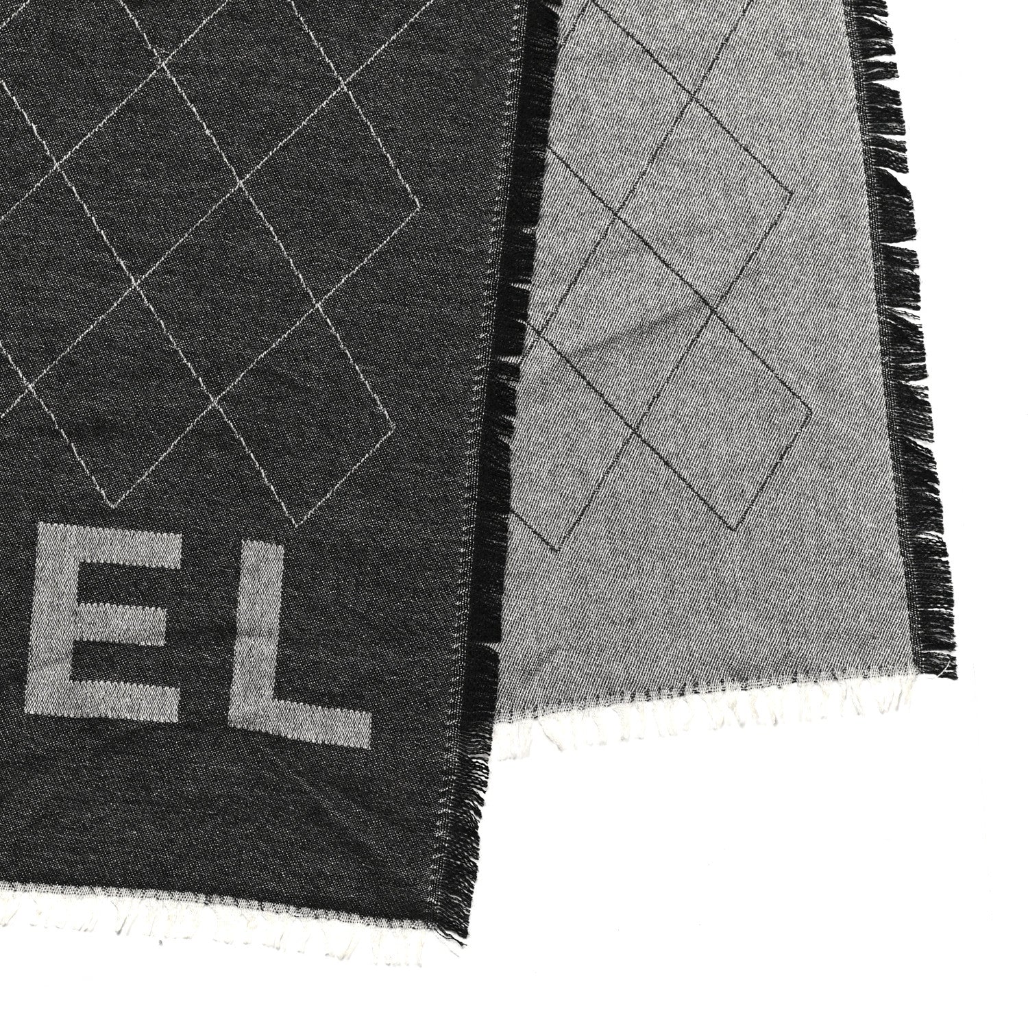 Chanel Cashmere Silk Quilted CC Logo Stole Black 4 of 5