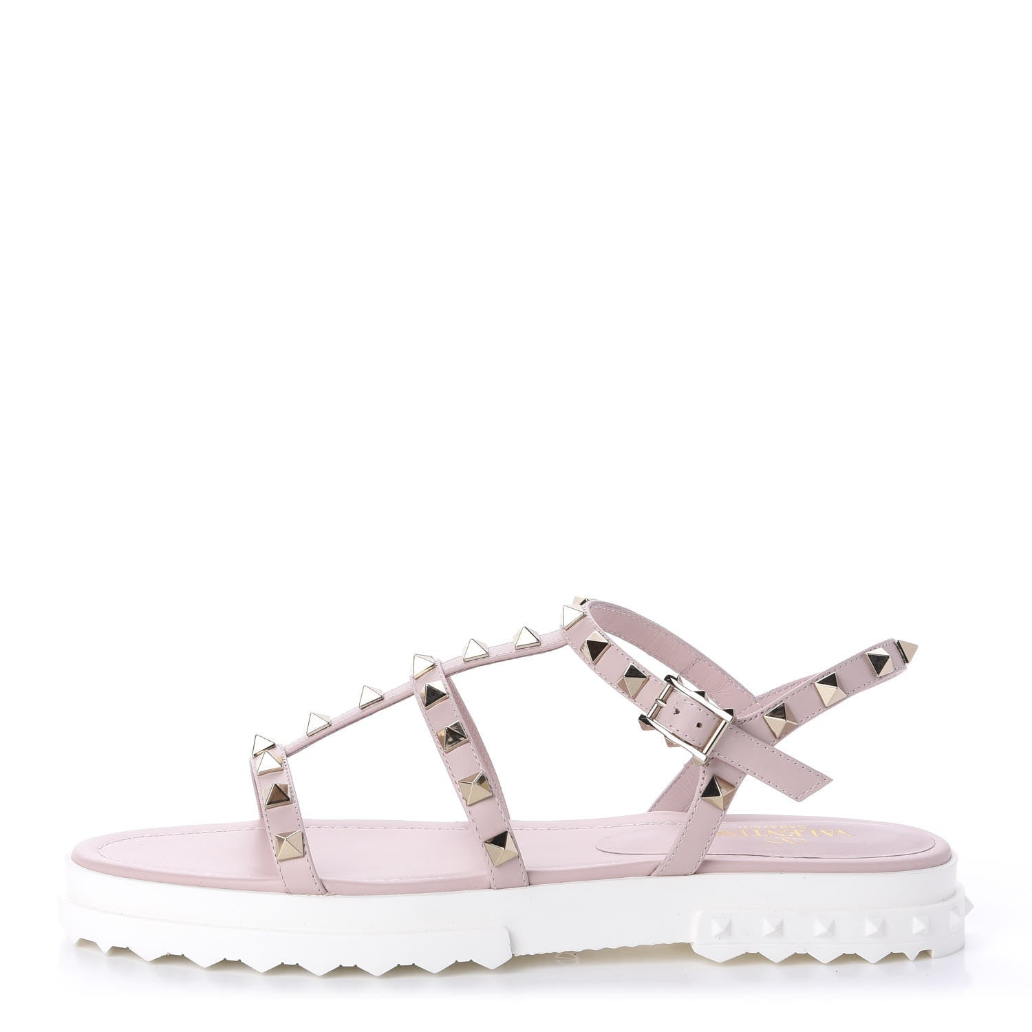Valentino Garavani Calfskin Bedrock Rockstud Ankle Flat Sandals 39 Rose Quartz 1 of 10