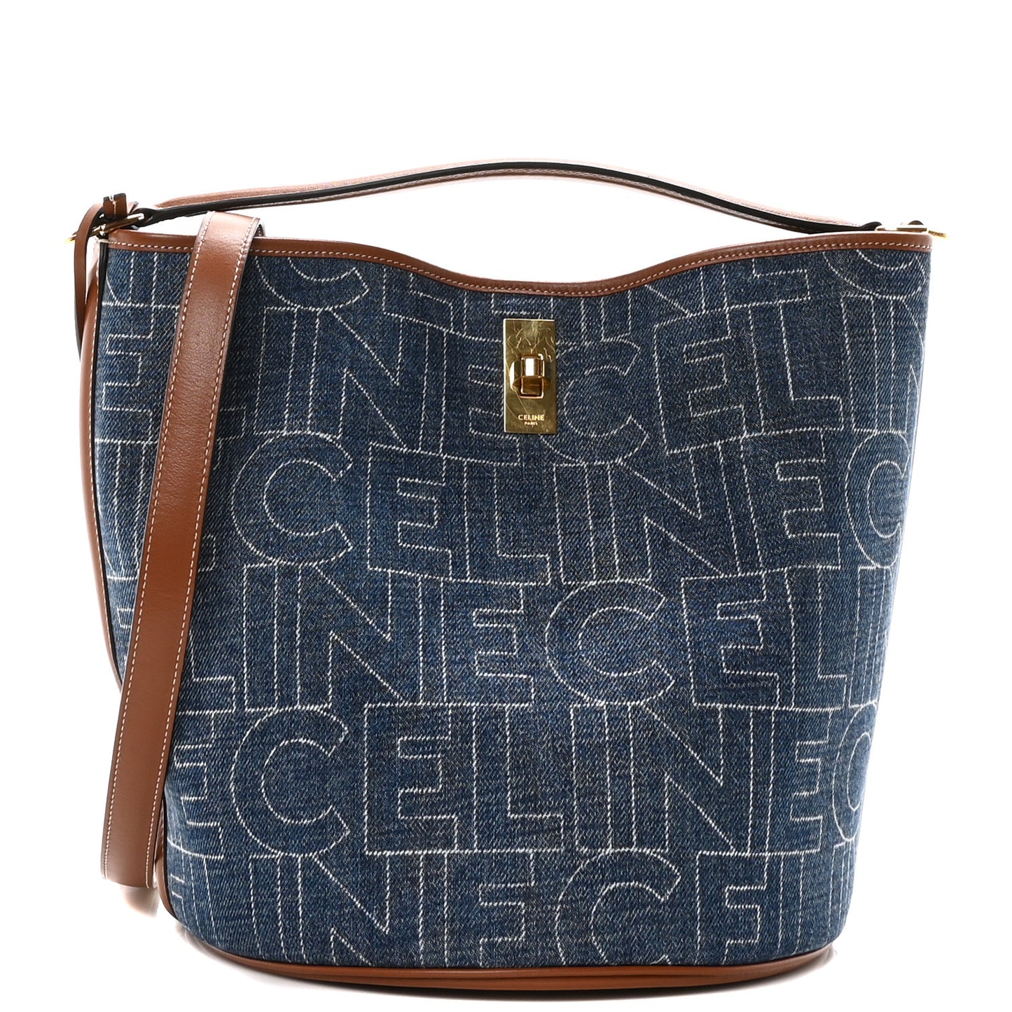 Denim Calfskin Logo Bucket 16 Bag Blue