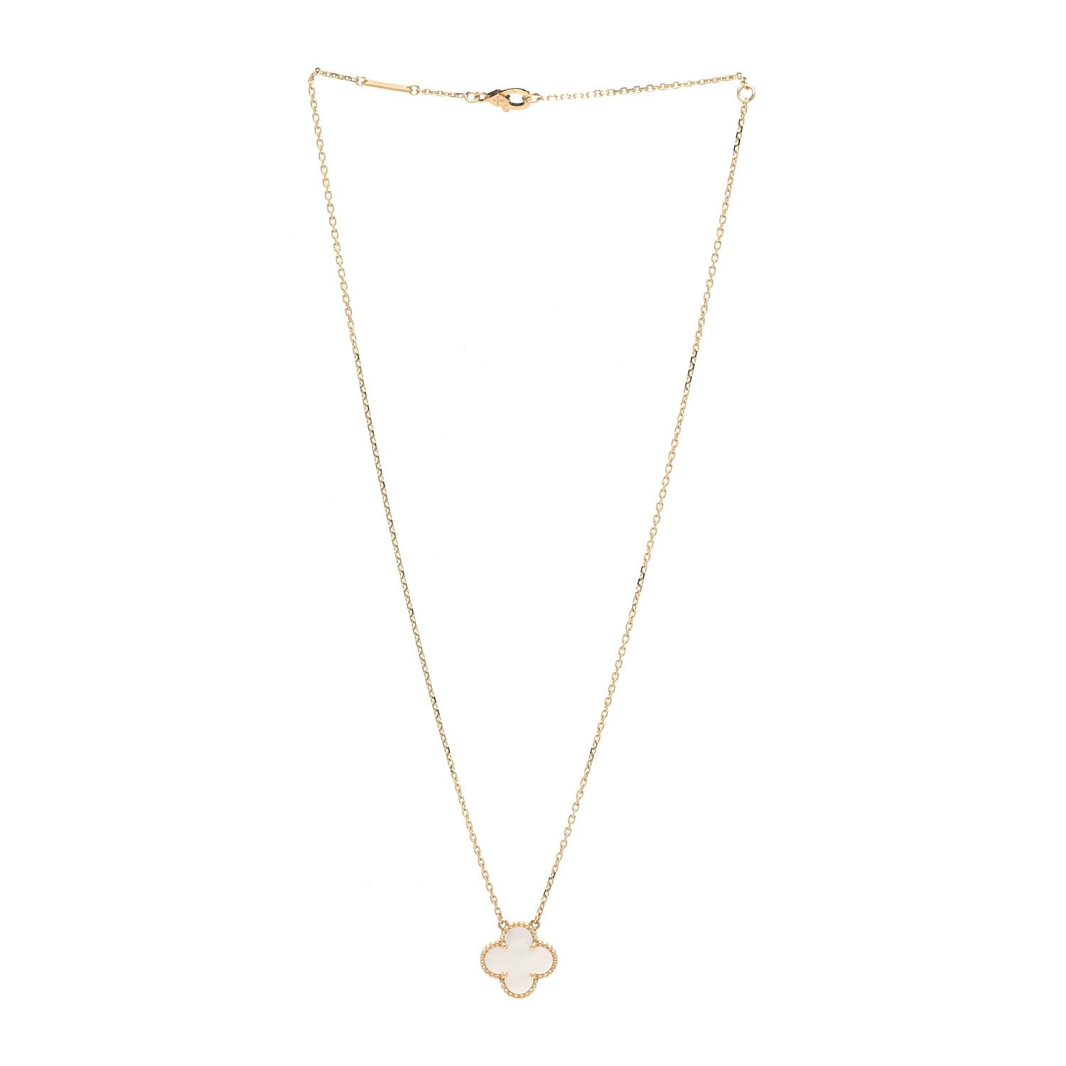 Van Cleef & Arpels 18K Yellow Gold Mother of Pearl Vintage Alhambra Pendant Necklace 2 of 6