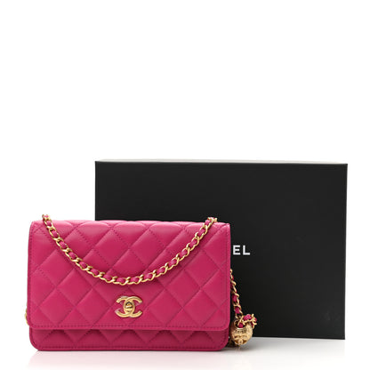 Chanel Lambskin Quilted CC Pearl Crush Wallet on Chain WOC Dark Pink 11 of 11