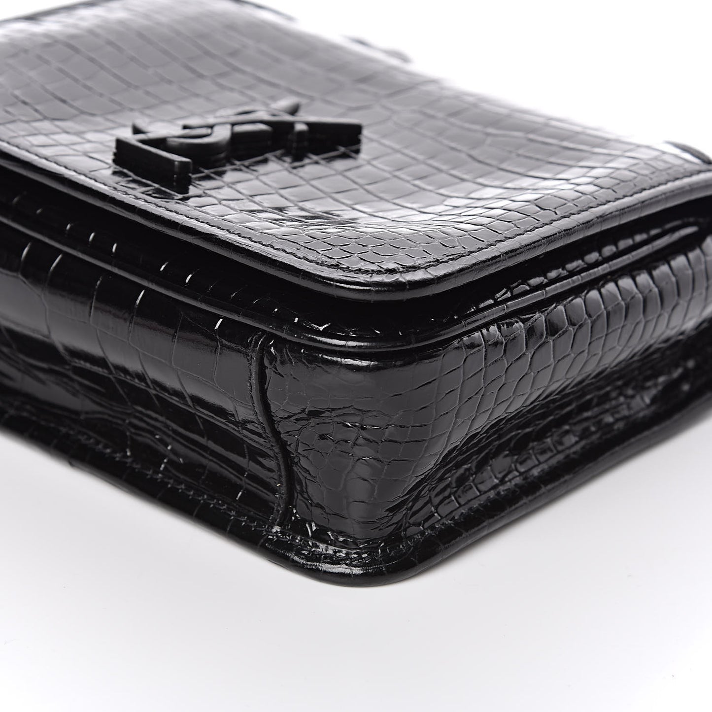 Crocodile Embossed Lambskin Matelasse Monogram Niki Chain Wallet Black