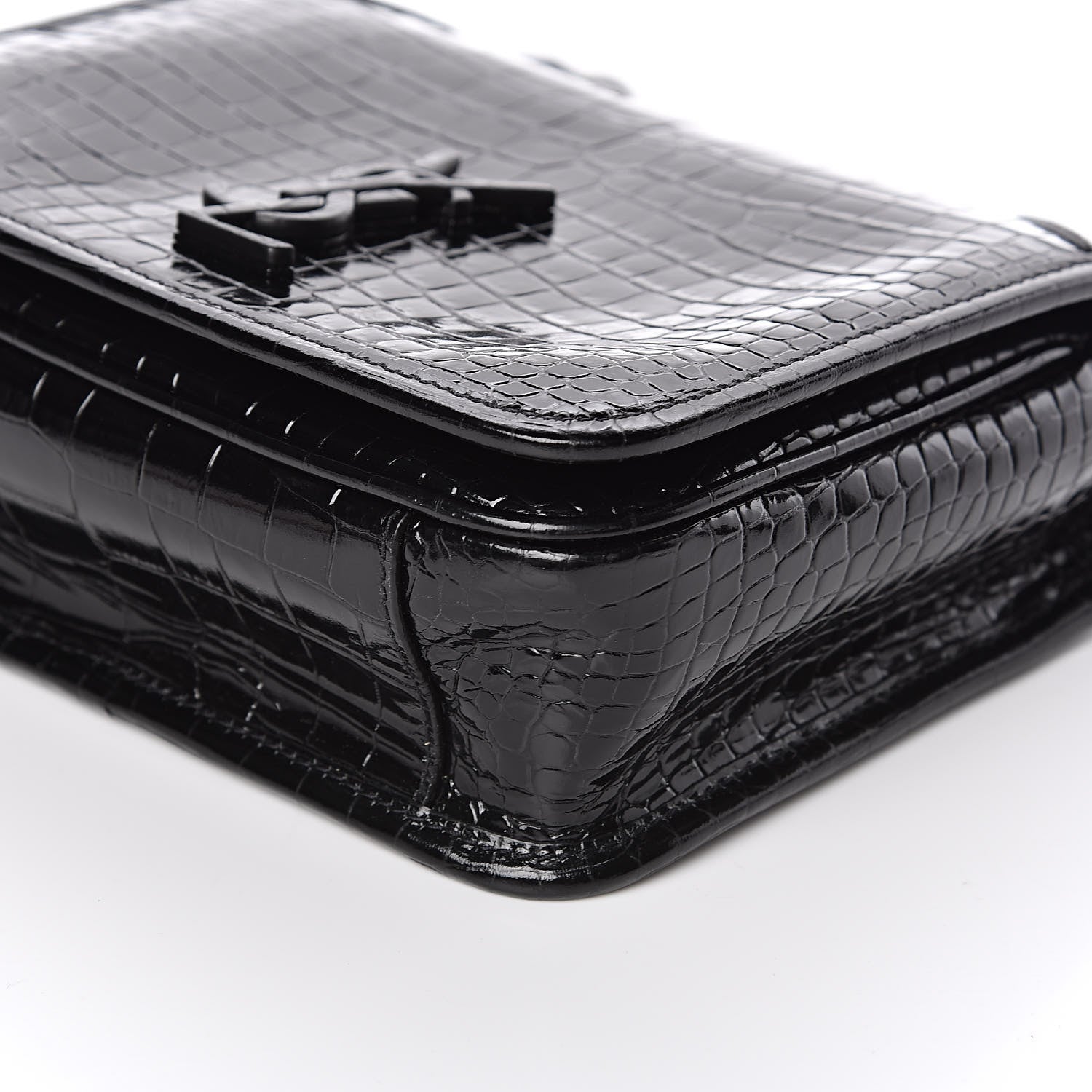 Saint Laurent Crocodile Embossed Lambskin Matelasse Monogram Niki Chain Wallet Black 9 of 10