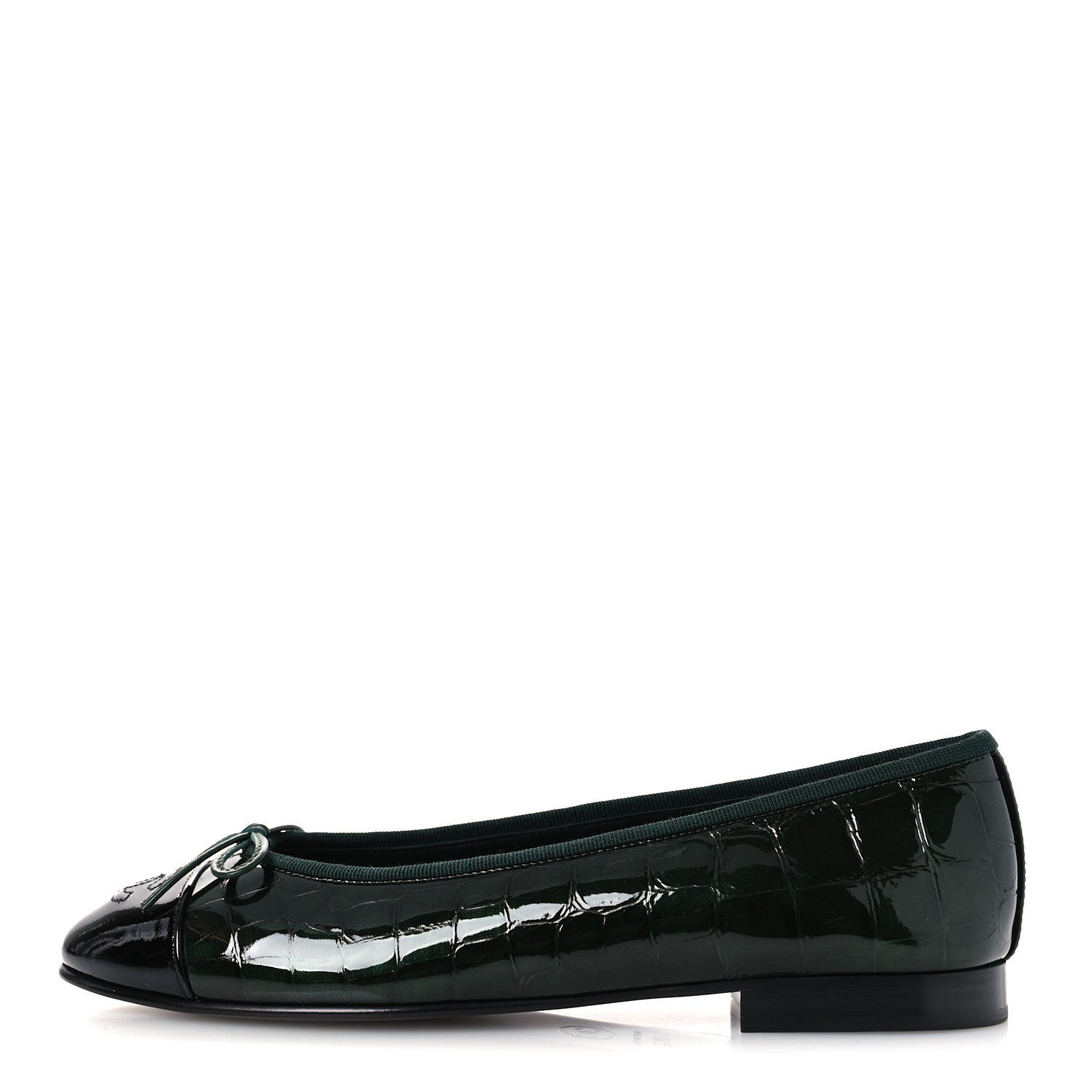 Chanel Crocodile Embossed Patent Calfskin Ballet Flats 38.5 Dark Green Black 1 of 11