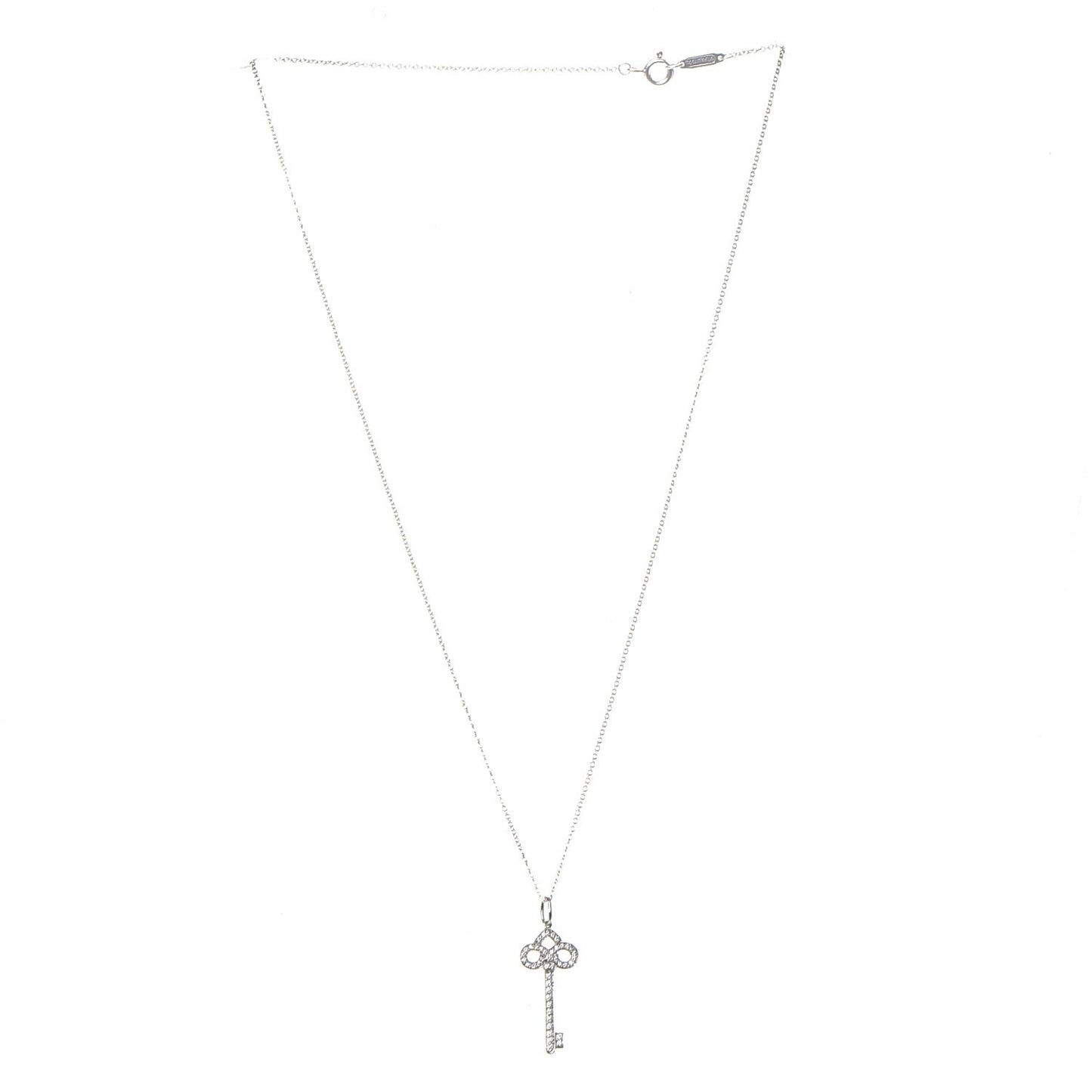Platinum Diamond .12ct Fleur De Lis Key Pendant Necklace
