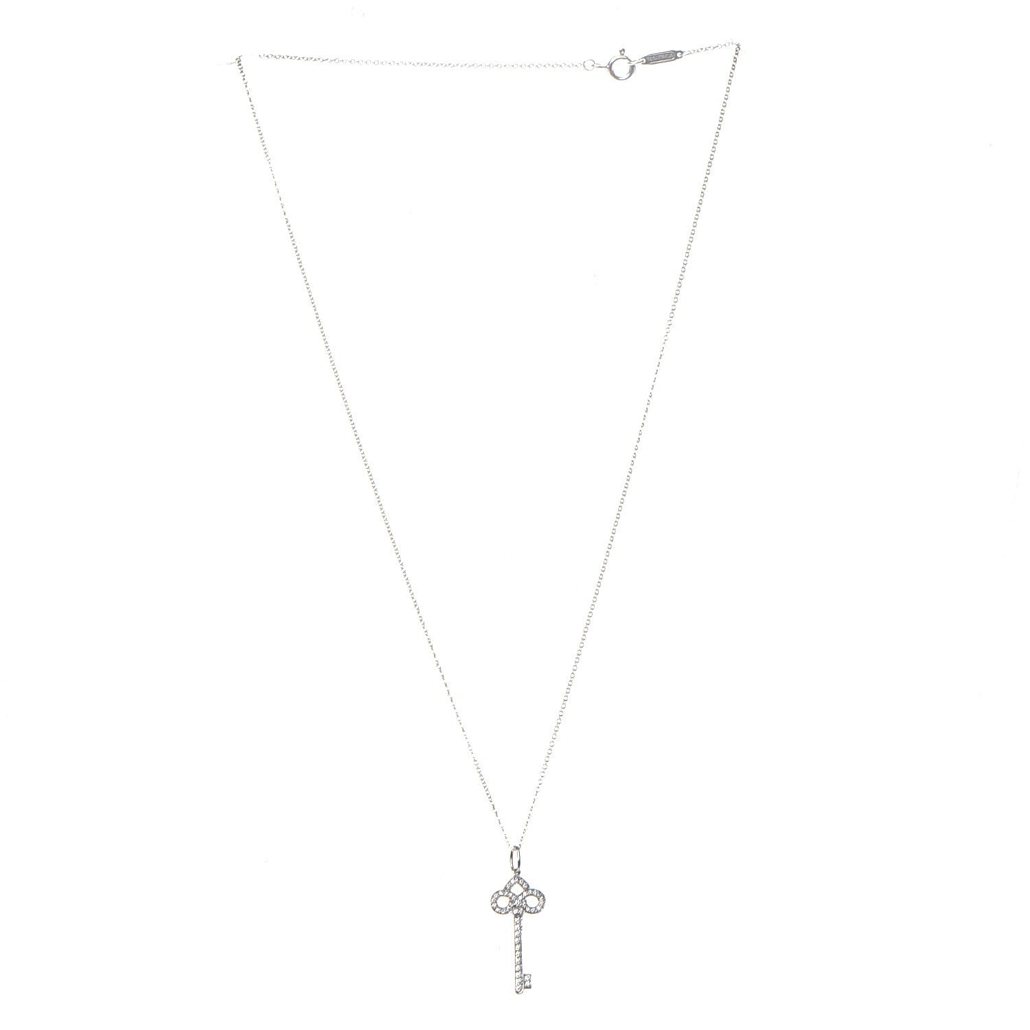 Tiffany Platinum Diamond .12ct Fleur De Lis Key Pendant Necklace 3 of 7