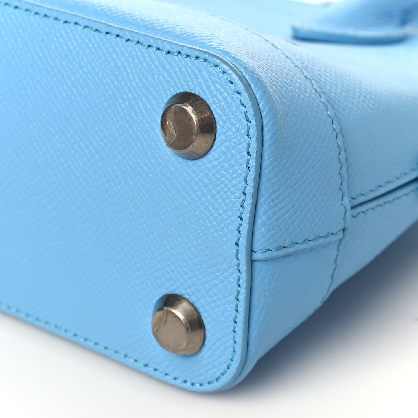 Signature Grained Calfskin Logo XXS Ville Top Handle Bag Baby Blue Black