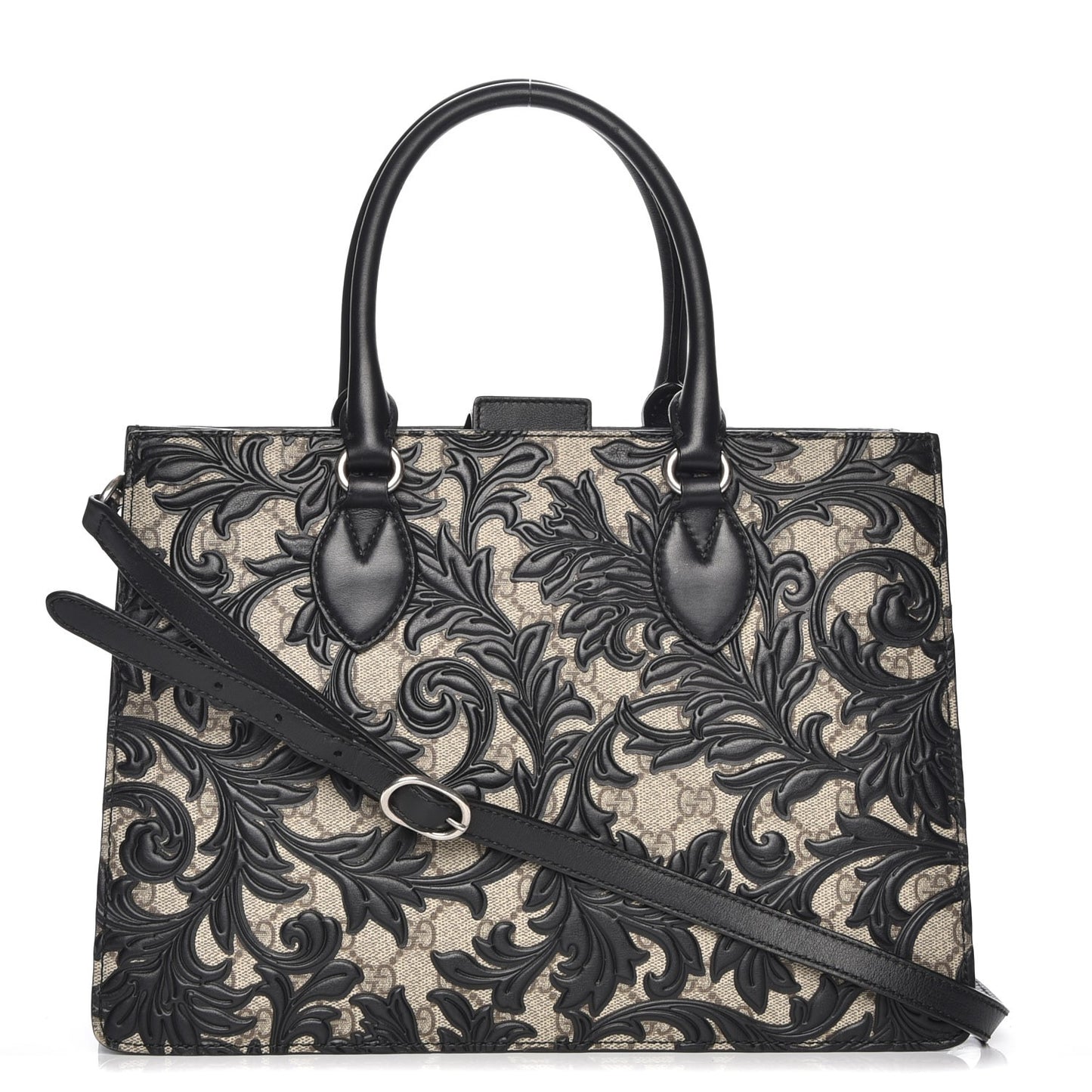 GG Supreme Monogram Arabesque Small Top Handle Bag Beige Black
