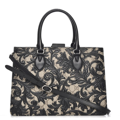 Gucci GG Supreme Monogram Arabesque Small Top Handle Bag Beige Black 1 of 8