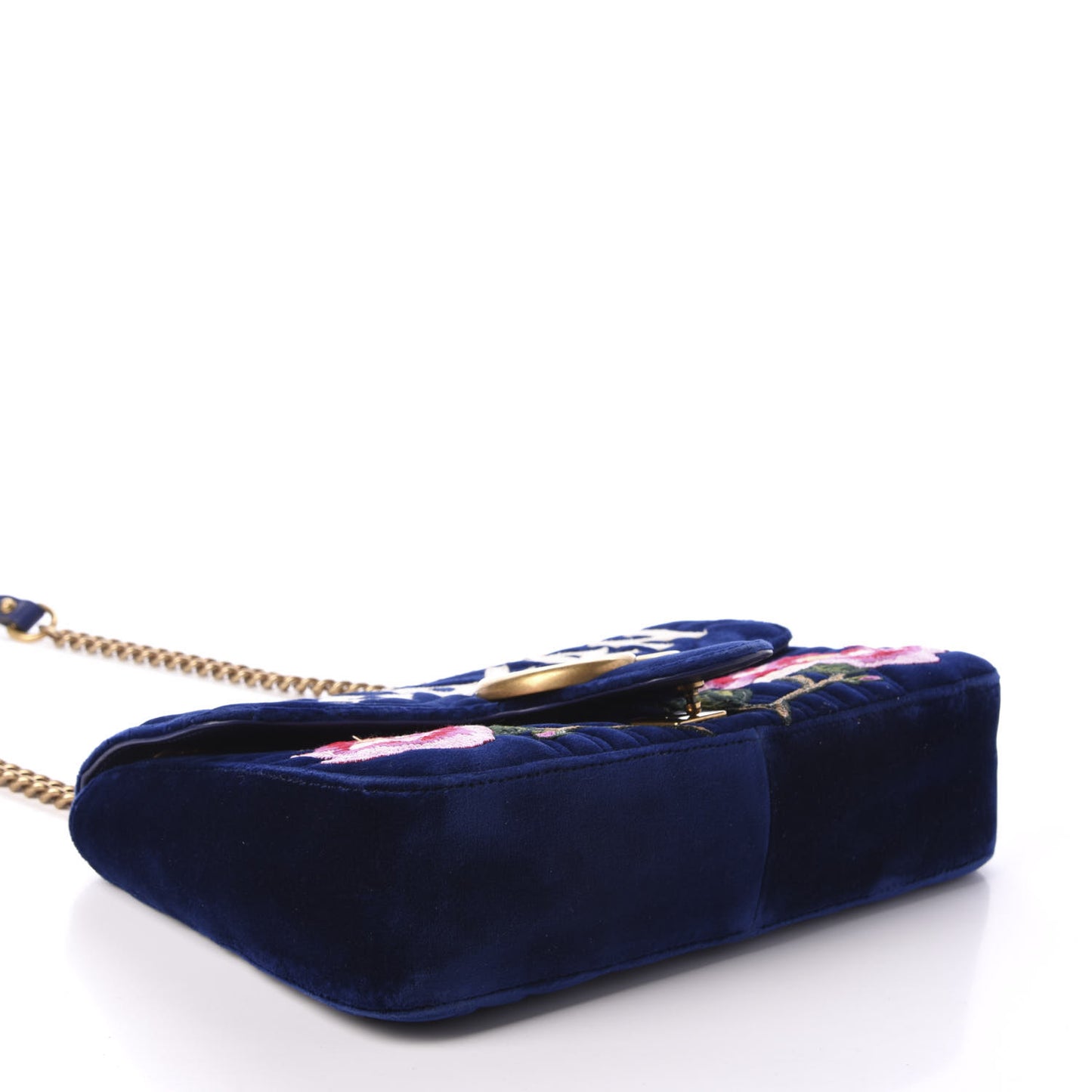Velvet Matelasse Modern Embroidered Medium GG Marmont Shoulder Bag Cobalt