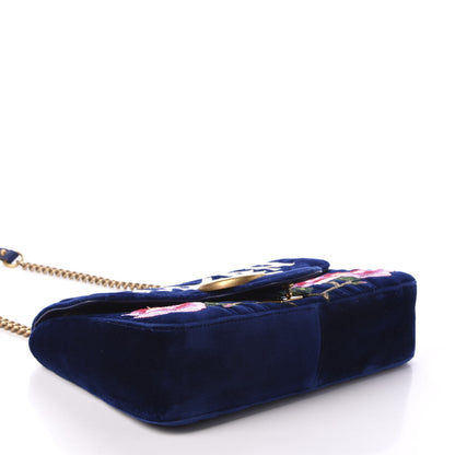 Gucci Velvet Matelasse Modern Embroidered Medium GG Marmont Shoulder Bag Cobalt 4 of 12