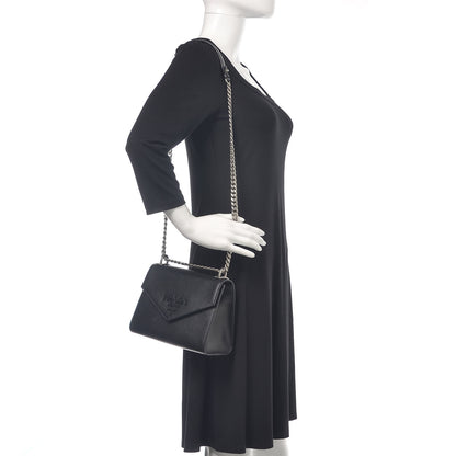 Prada Saffiano Cuir Calfskin Monochrome Envelope Flap Chain Shoulder Bag Black 2 of 11