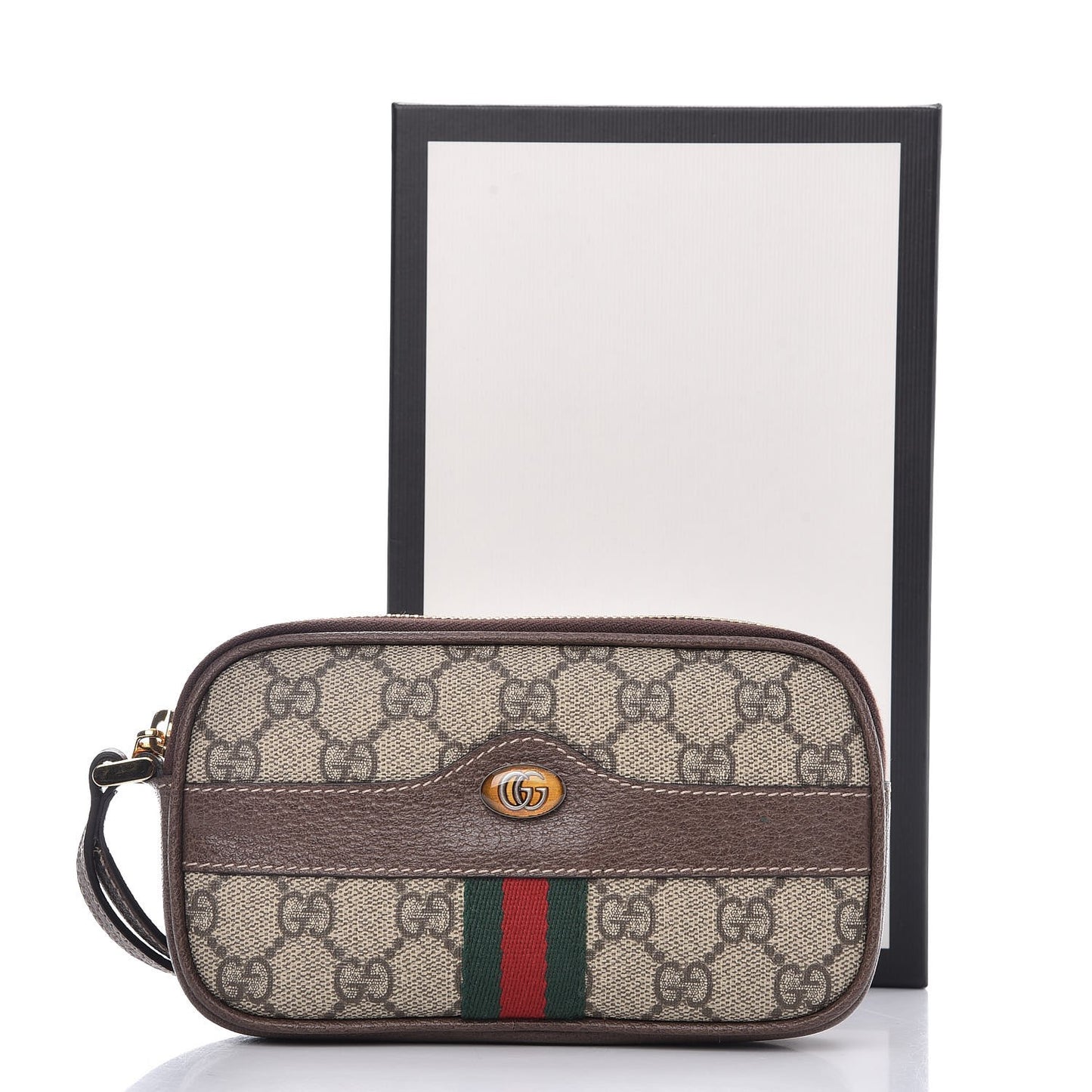 GG Supreme Monogram Ophidia Phone Case Wristlet Brown