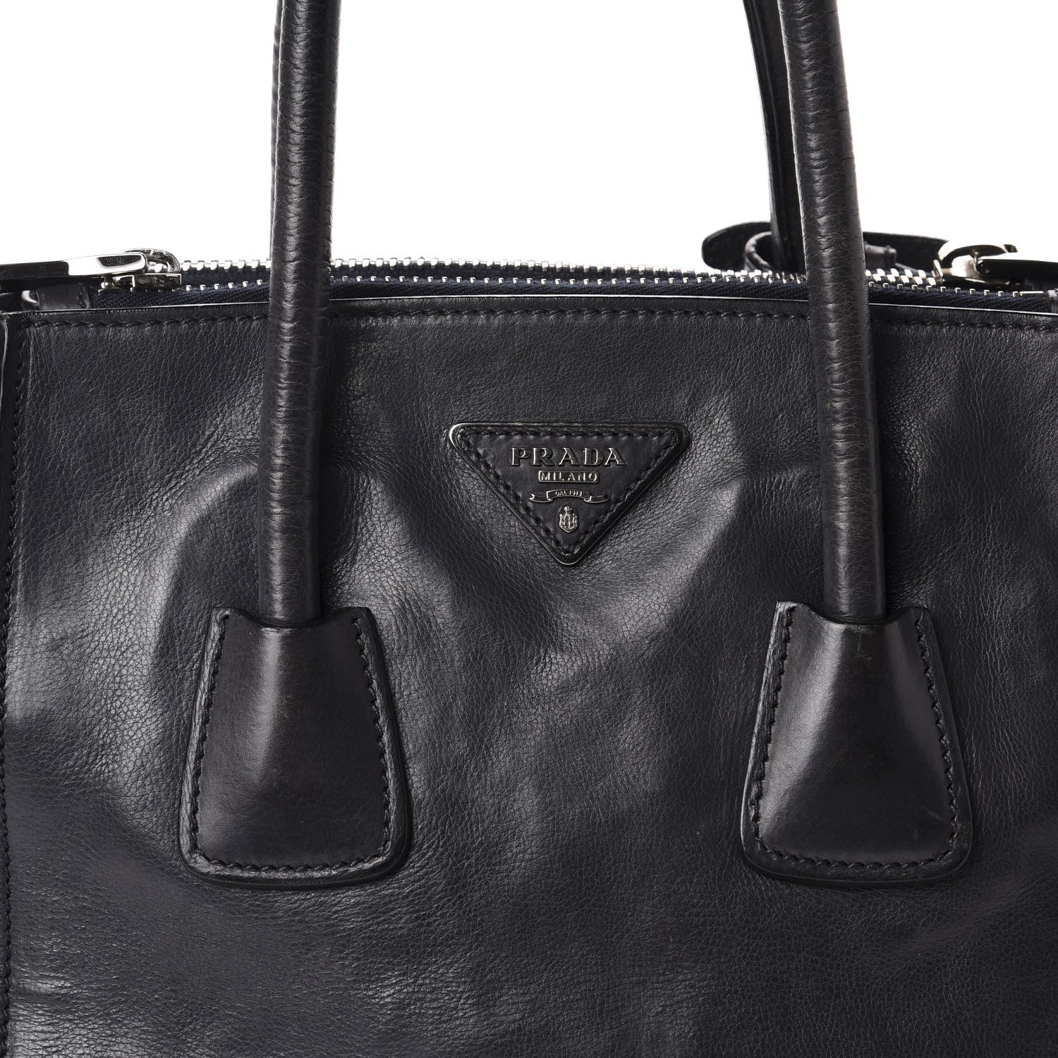 Prada Glace Calf Small Twin Pocket Tote Black 13 of 14
