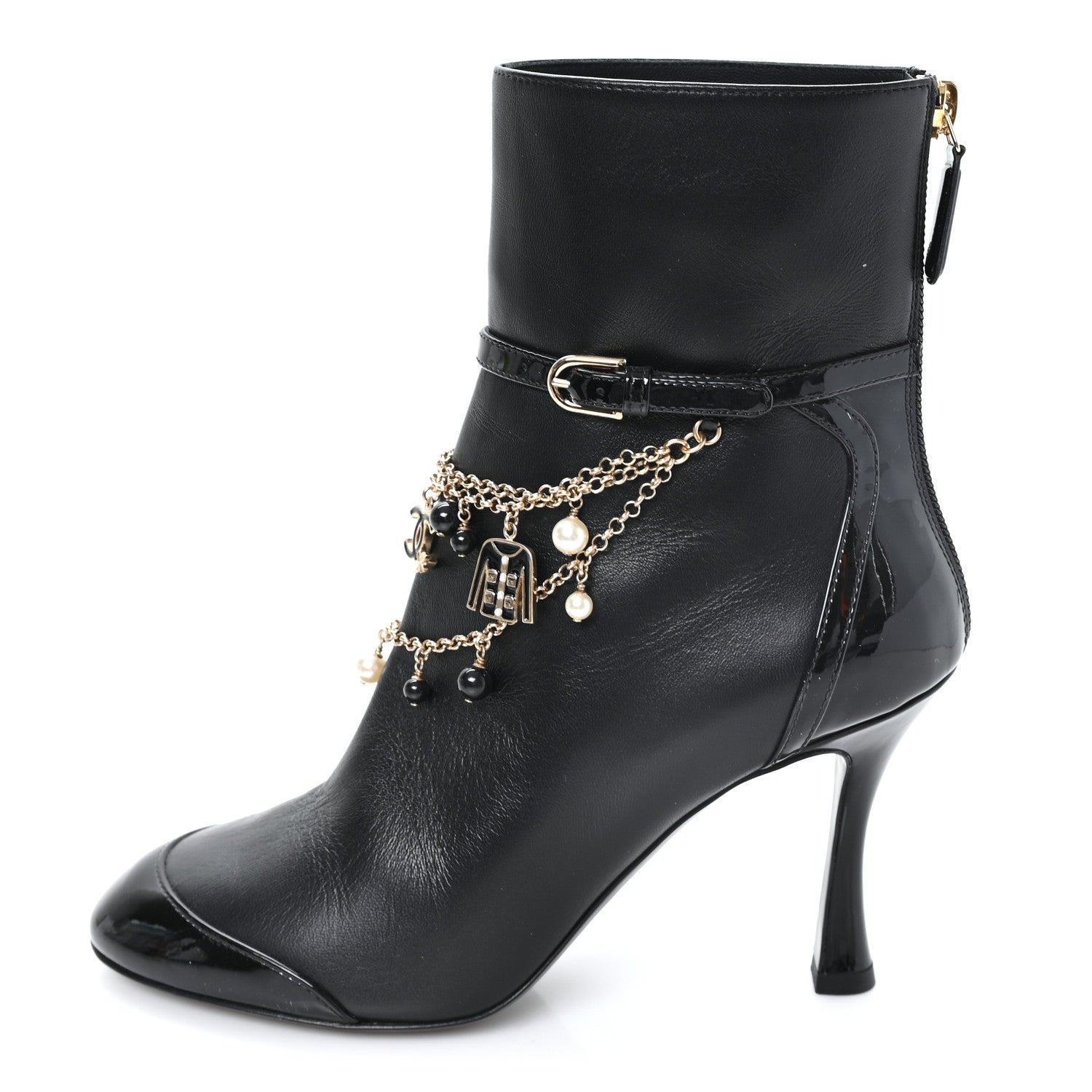 Chanel Lambskin Patent Calfskin Ankle Boots 36 Black 1 of 9