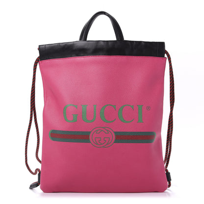 Gucci Grained Calfskin Logo Drawstring Backpack Box Pink Green Black 2 of 11
