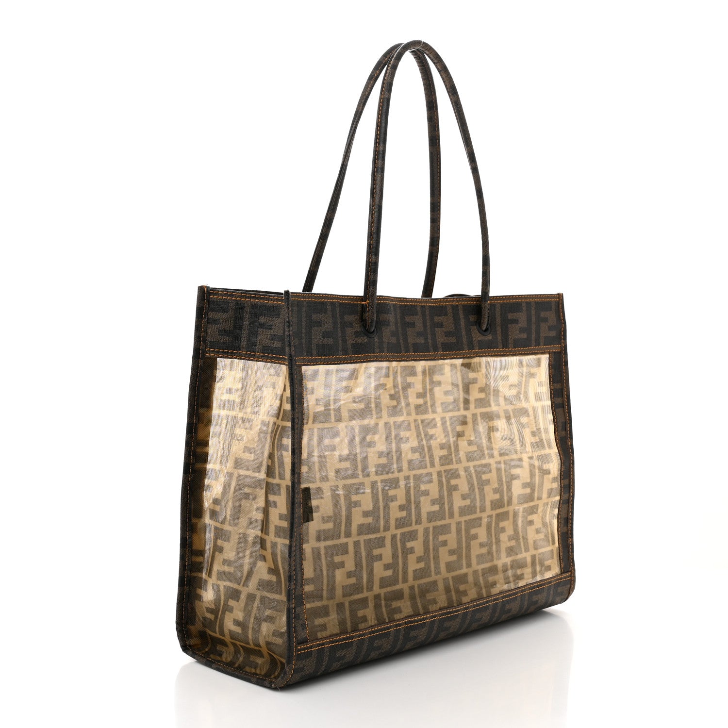 Fendi Mesh Glazed Fabric FF 1974 Tote Tobacco 4 of 11