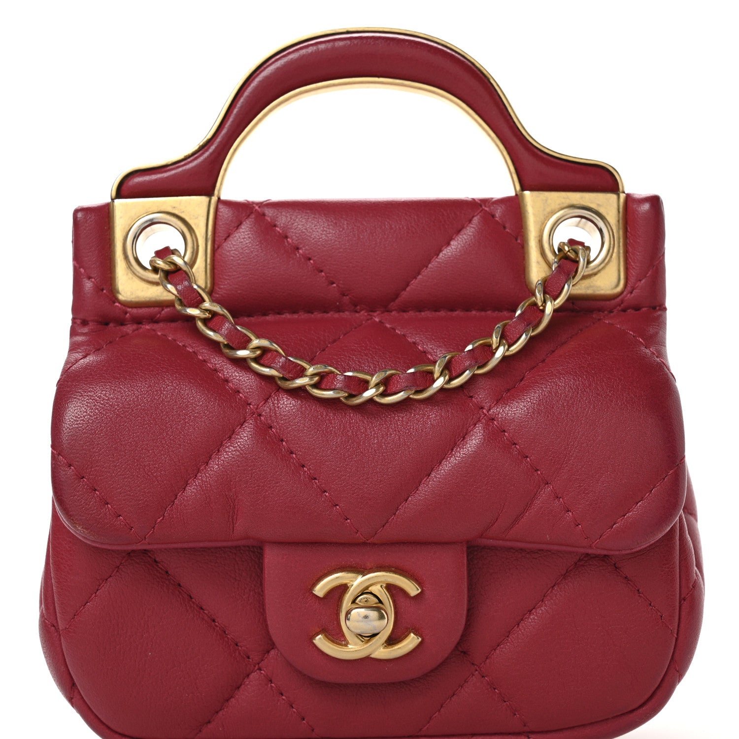 Chanel Calfskin Quilted Lady Handle Flap Card Holder With Chain Dark Pink 9 of 12