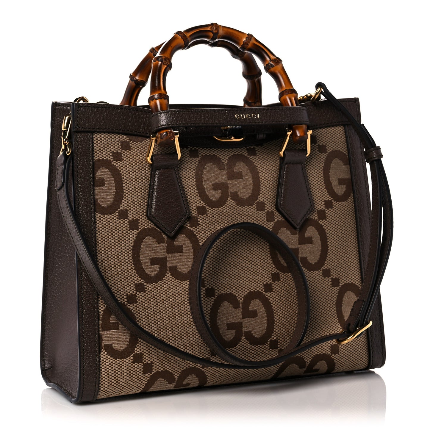 Monogram Jumbo GG Textured Dollar Calfskin Small Diana Tote Bag Camel Ebony New Acero