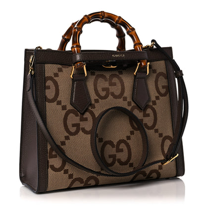 Gucci Monogram Jumbo GG Textured Dollar Calfskin Small Diana Tote Bag Camel Ebony New Acero 3 of 10