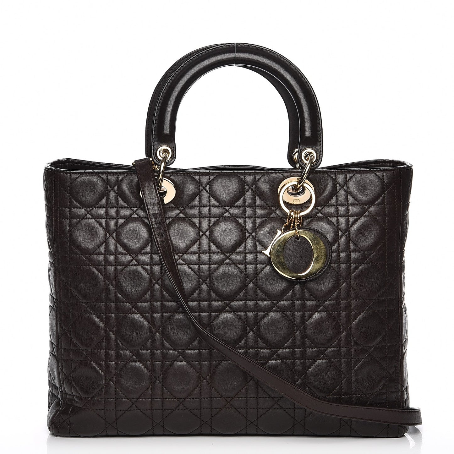 Vintage Lambskin Cannage Large Lady Dior Dark Brown