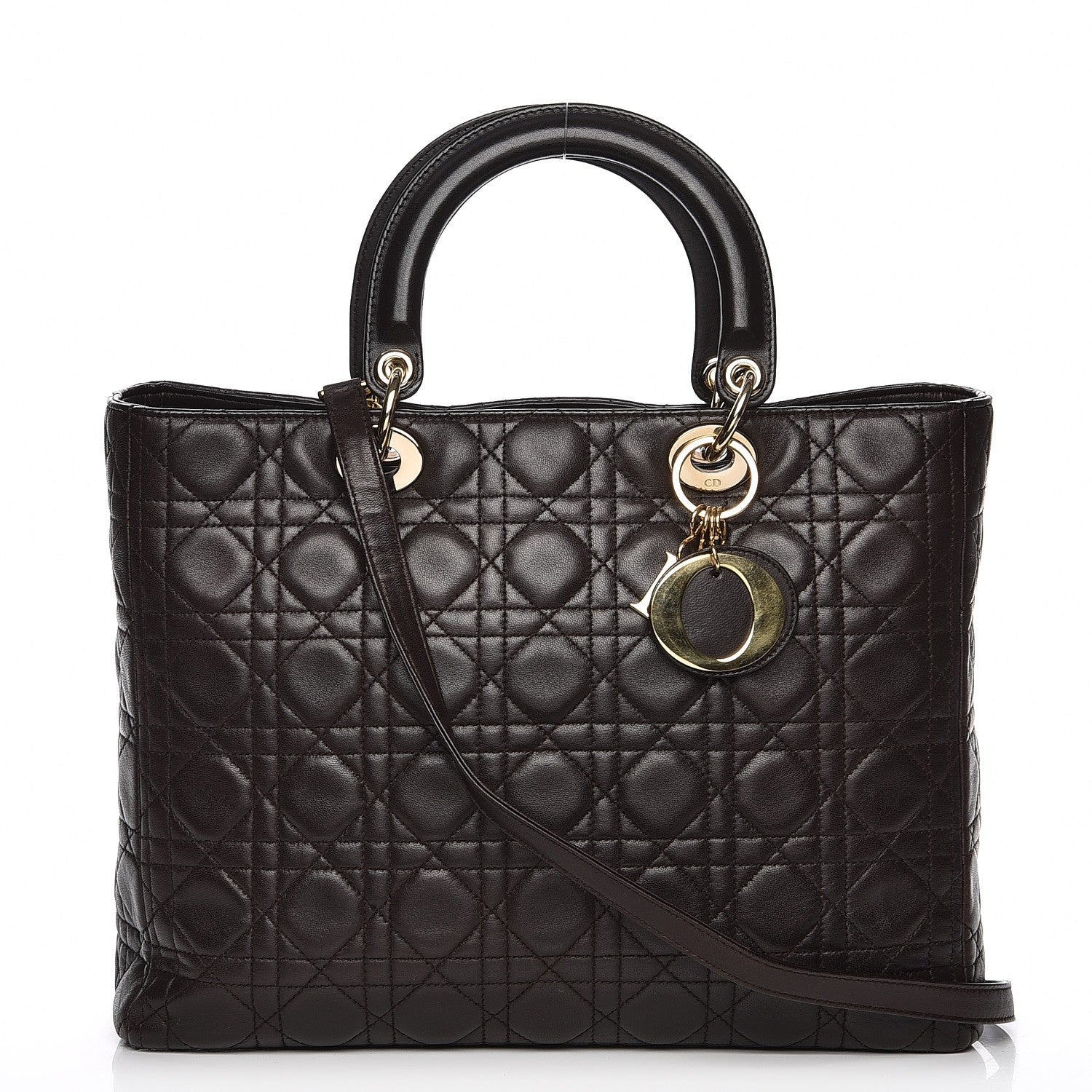 Christian Dior Vintage Lambskin Cannage Large Lady Dior Dark Brown 1 of 13
