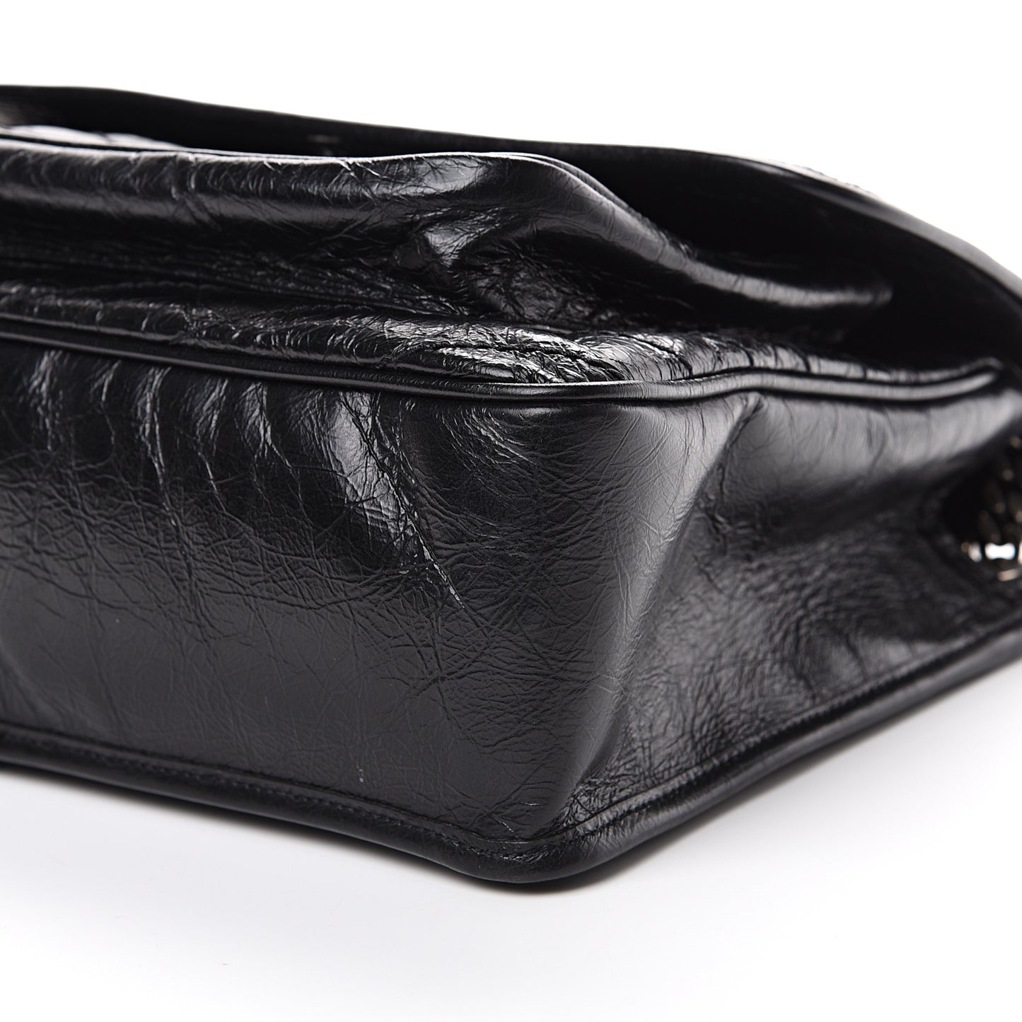 Crinkled Calfskin Matelasse Monogram Large Niki Chain Satchel Black