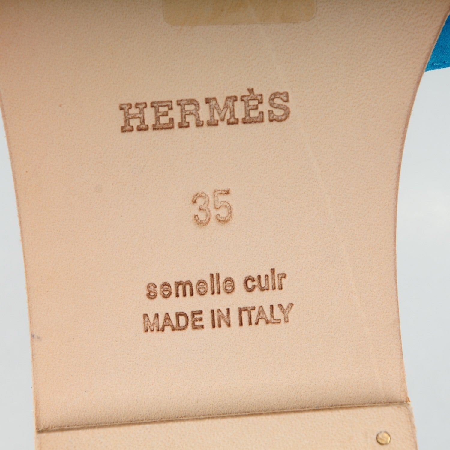 Hermes Suede Goatskin Nappa Oran Laurier Sandals 35 Bleu Thalassa Khaki 6 of 7