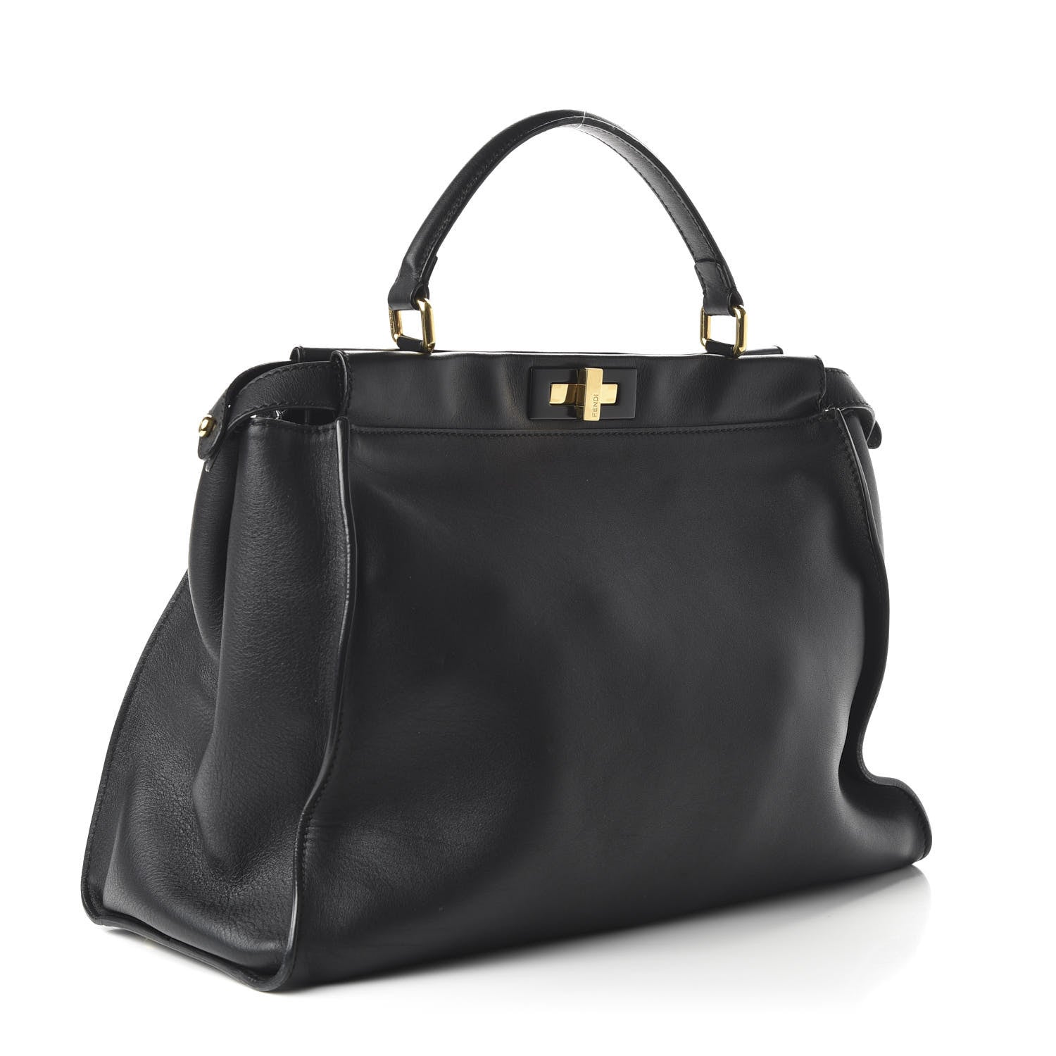 Fendi Vitello Seta Shiny Nappa Large Peekaboo Iconic Satchel Black 3 of 9