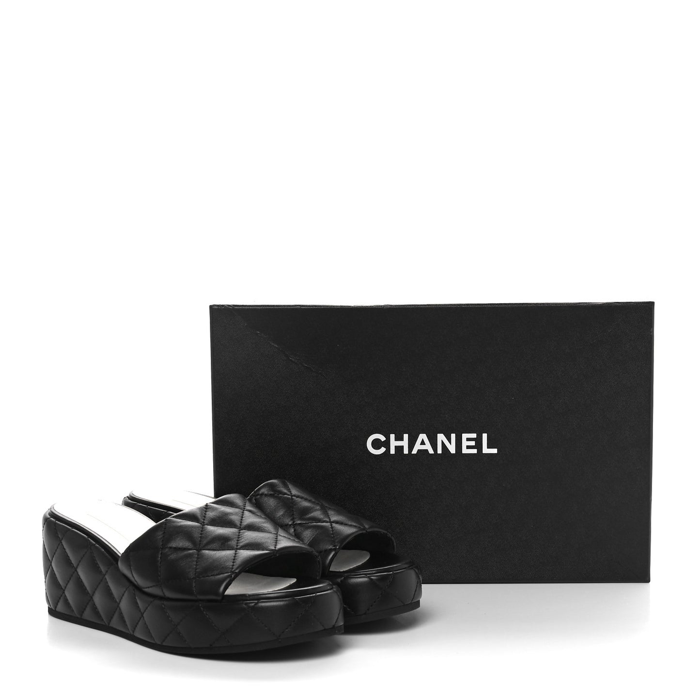 Lambskin CC Mule Sandals 39.5 Black