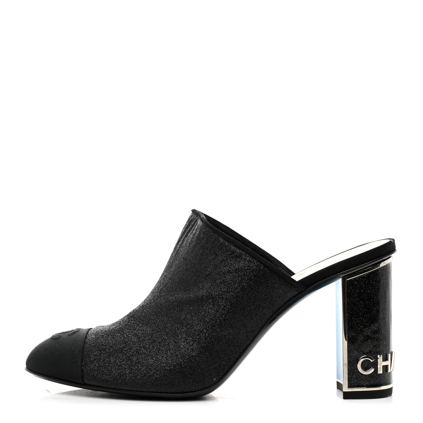 Fabric Glitter Cap Toe Logo Pumps 41 Black