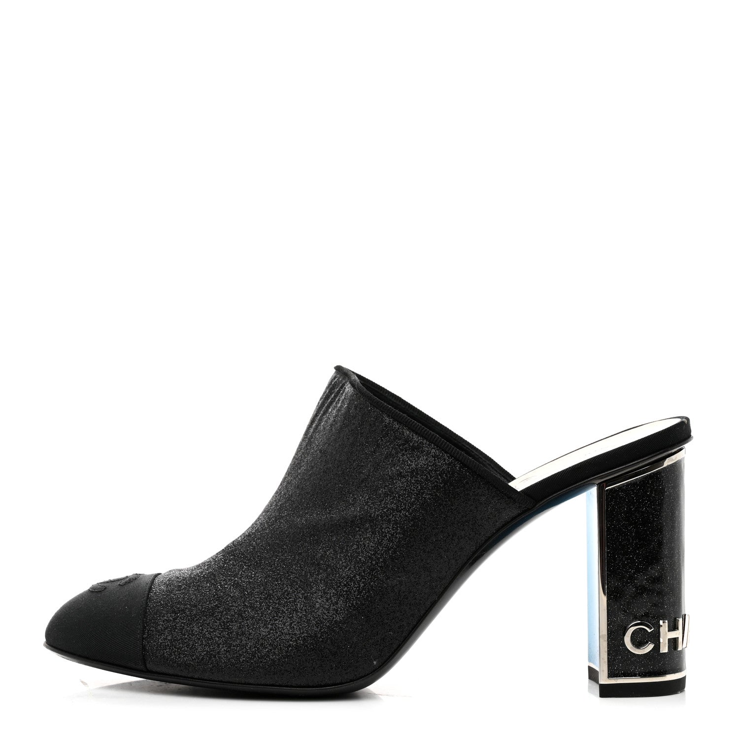 Chanel Fabric Glitter Cap Toe Logo Pumps 41 Black 1 of 9