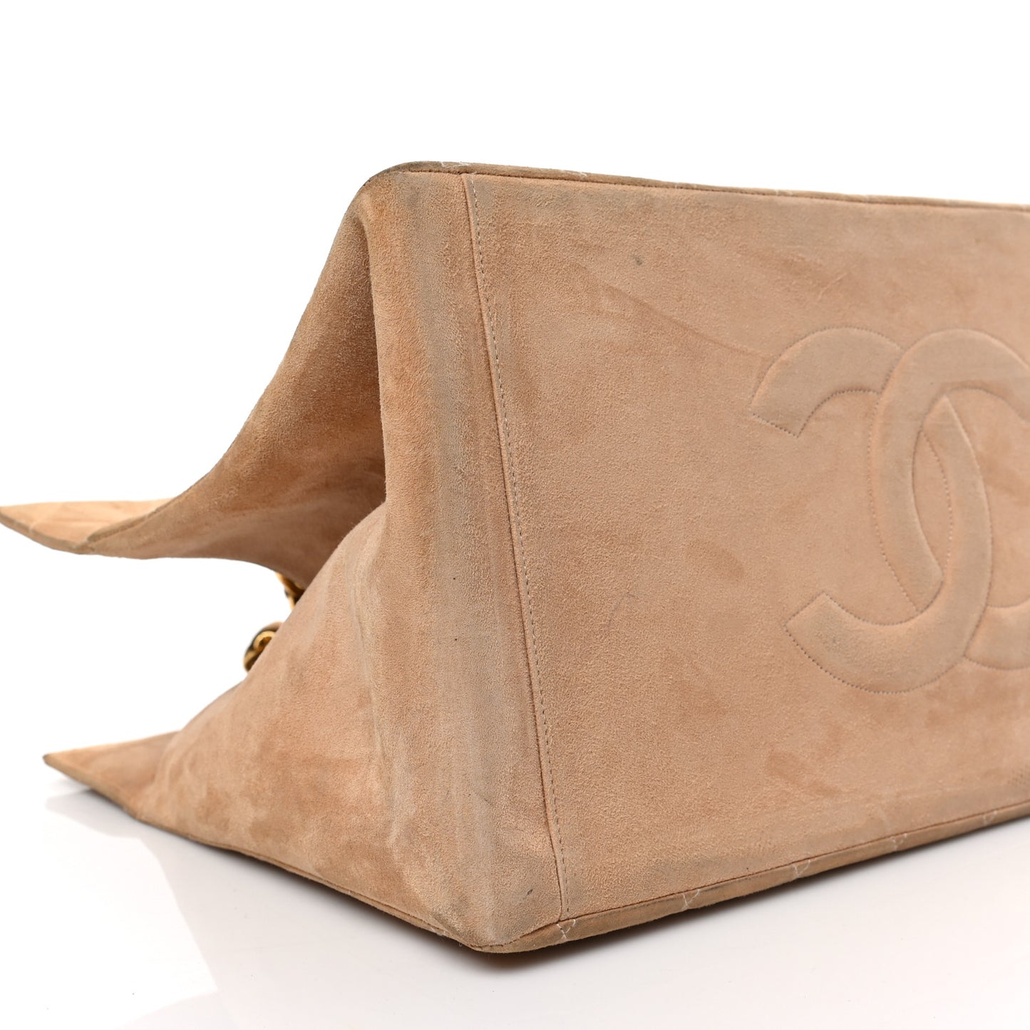 Suede Quilted CC Timeless Shopping Tote Beige