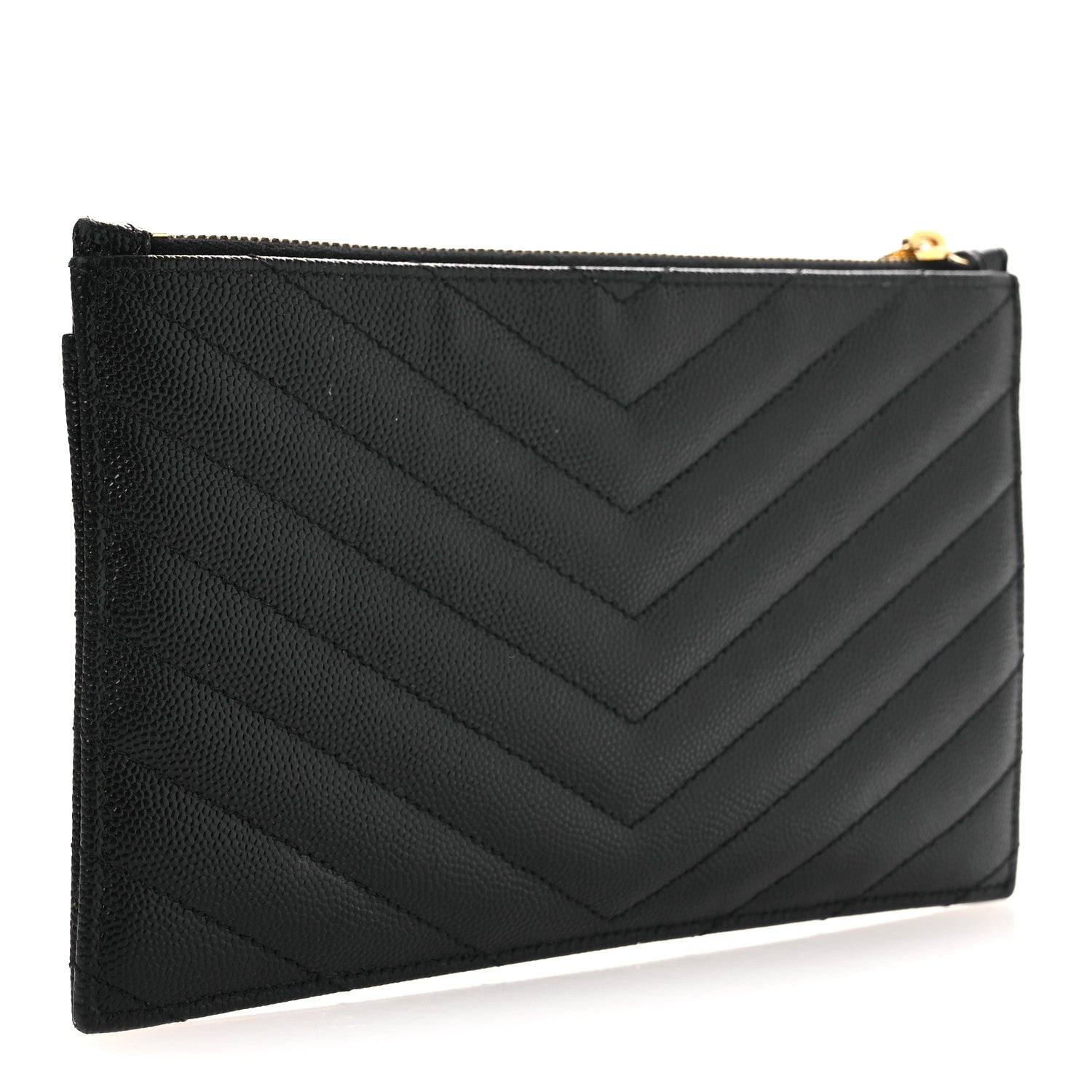 Saint Laurent Grain De Poudre Chevron Monogram Bill Pouch Black 3 of 9