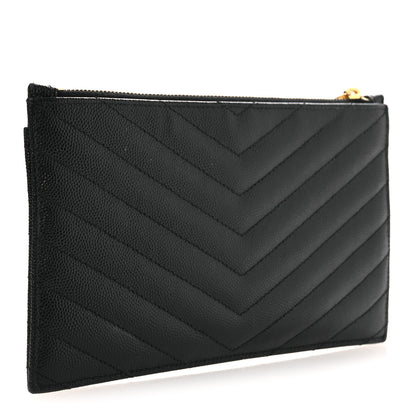 Saint Laurent Grain De Poudre Chevron Monogram Bill Pouch Black 3 of 9