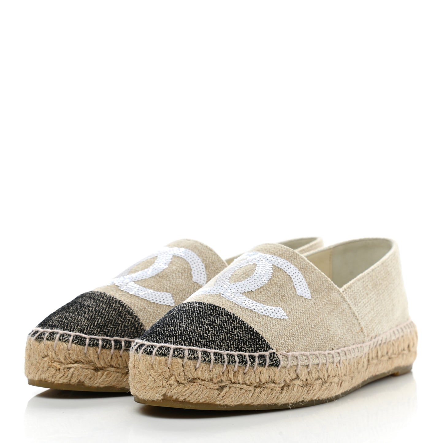 Toile Sequin CC Espadrilles 37 Beige Black