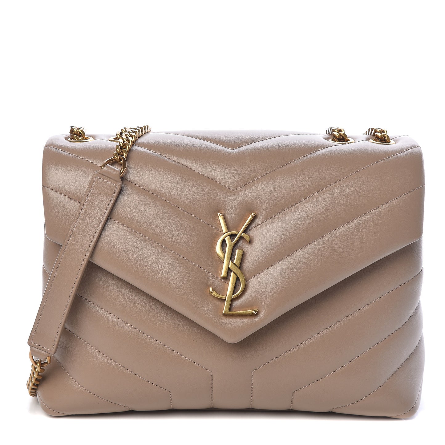 Calfskin Y Quilted Monogram Small Loulou Chain Satchel Dark Beige