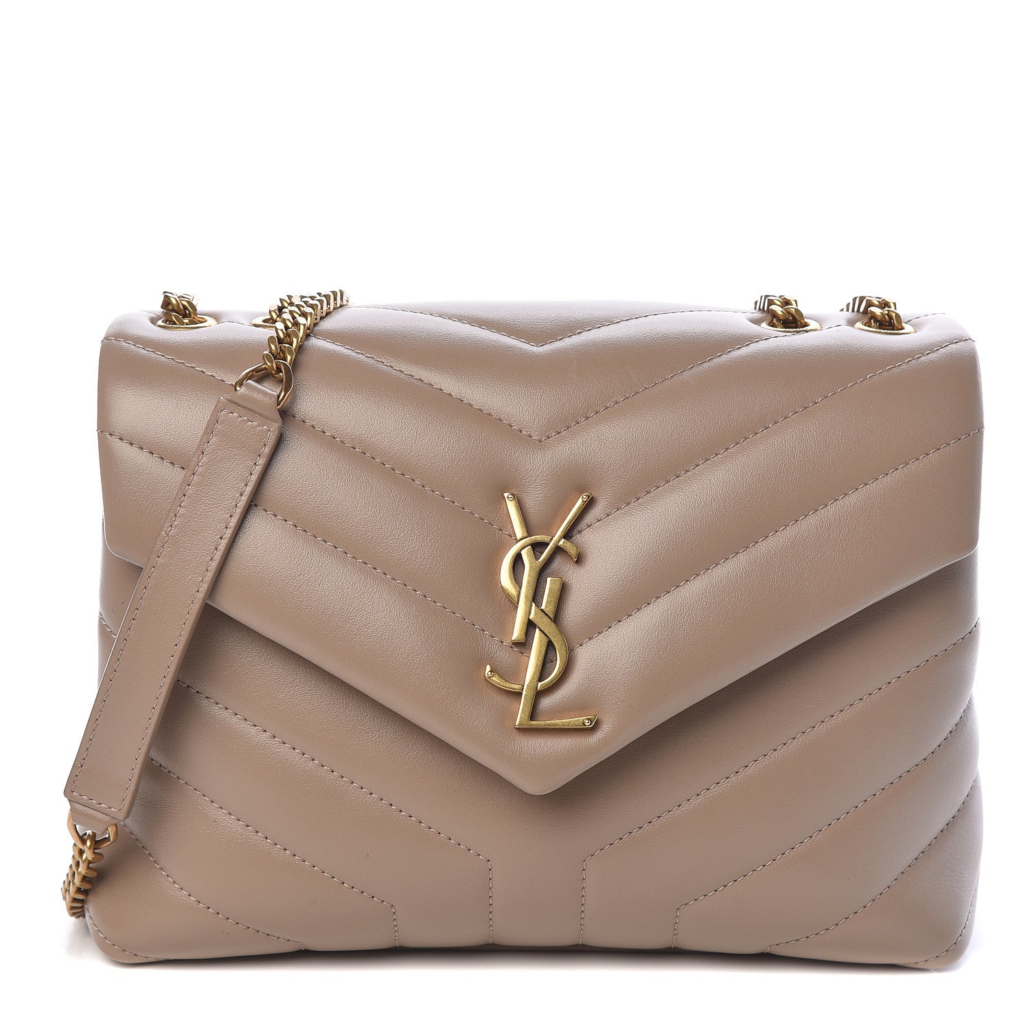 Saint Laurent Calfskin Y Quilted Monogram Small Loulou Chain Satchel Dark Beige 1 of 11