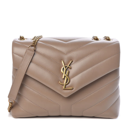 Saint Laurent Calfskin Y Quilted Monogram Small Loulou Chain Satchel Dark Beige 1 of 11