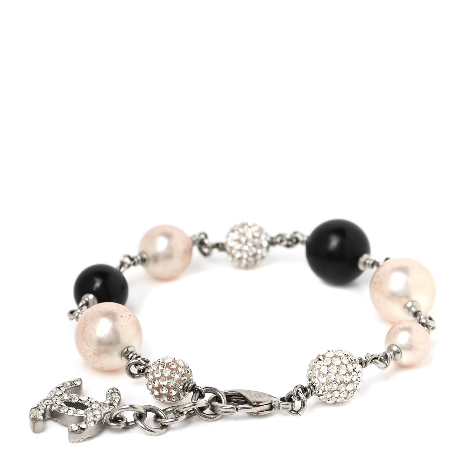 Chanel Enamel Pearl Beaded CC Bracelet Black Silver 3 of 4