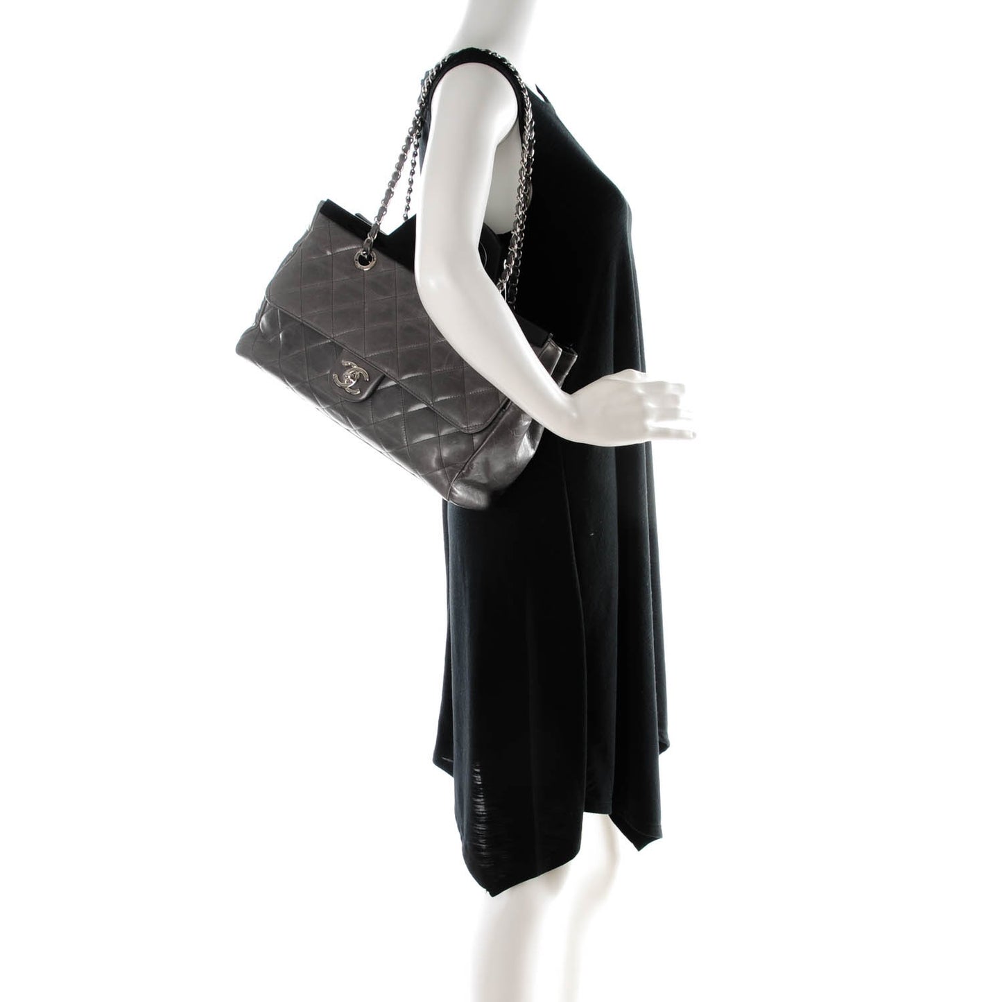 Glazed Calfskin Quilted Small CC Delivery Tote Grey