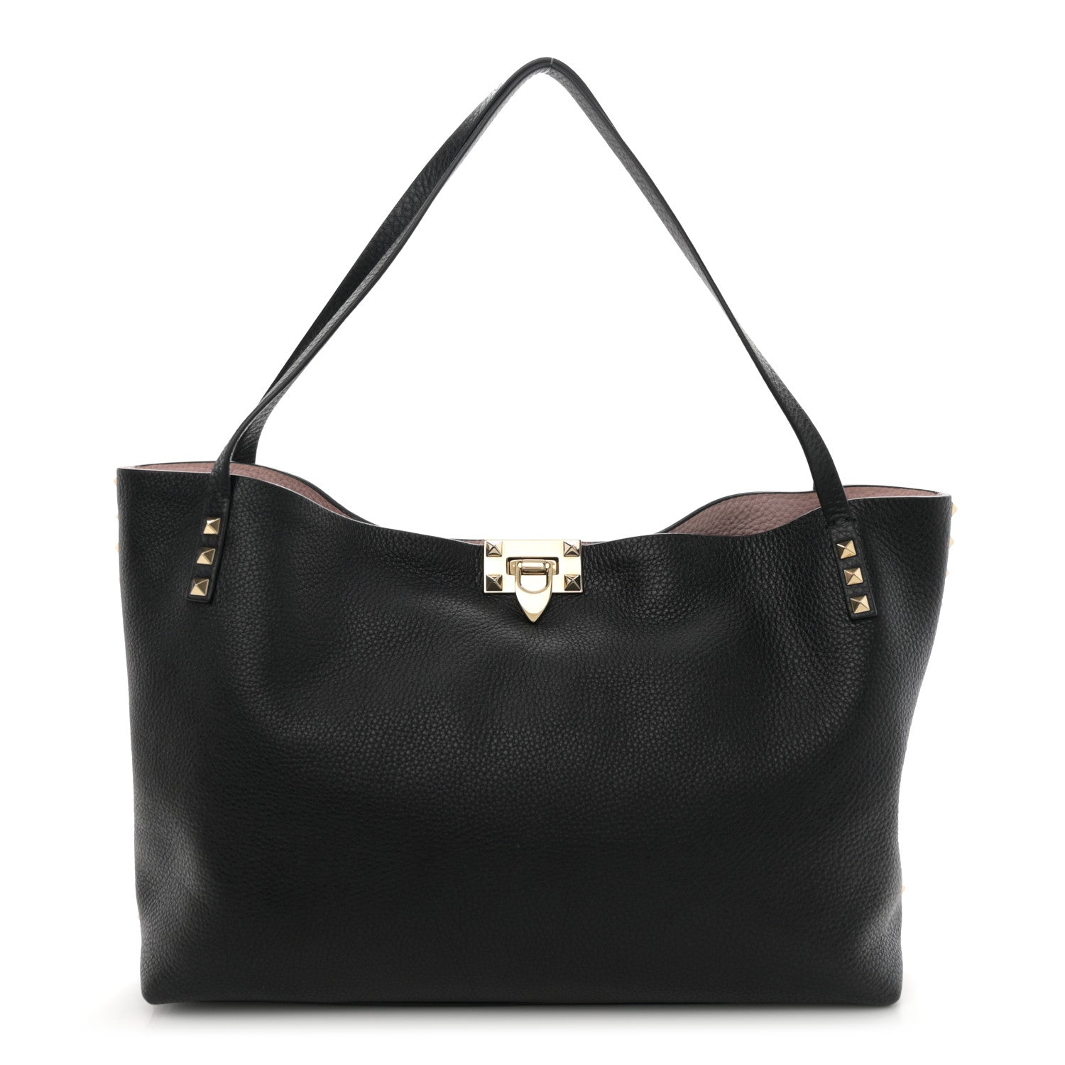Valentino Garavani Grained Calfskin Rockstud Flip Lock Tote Black Rose Quartz 1 of 11